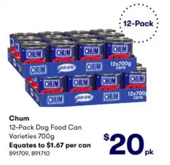 BIG W Chum 12-Pack Dog Food Can 700g offer