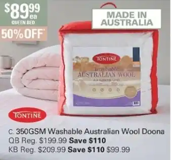 Harris Scarfe 350GSM Washable Australian Wool Doona Queen Bed offer
