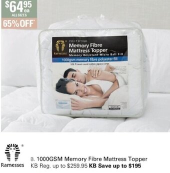 Harris Scarfe Ramesses 1000GSM Memory Fibre Mattress Topper offer