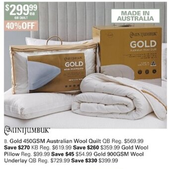 Harris Scarfe Minijumbuk Gold 450GSM Australian Wool Quilt QB offer