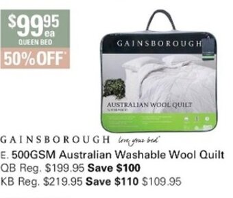 Harris Scarfe Gainsborough 500GSM Australian Washable Wool Quilt QB offer