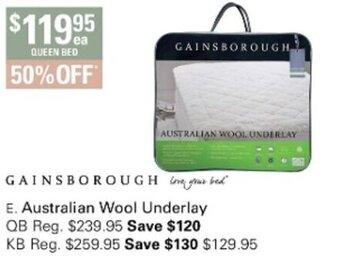 Harris Scarfe Gainsborough Australian Wool Underlay QB offer