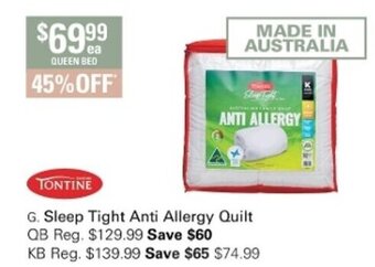 Harris Scarfe Tontine Sleep Tight Anti Allergy Quilt QB offer