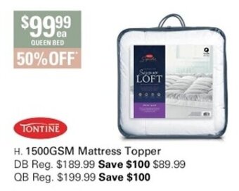 Harris Scarfe Tontine 1500GSM Mattress Topper QB offer