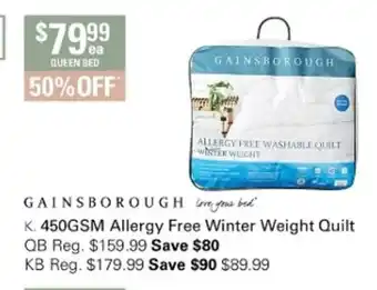 Harris Scarfe Gainborough 450GSM Allergy Free Winter Weight Quilt QB offer