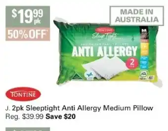Harris Scarfe Tontine 2pk Sleeptight Anti Allergy Medium Pillow offer