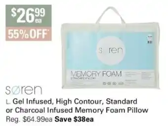 Harris Scarfe Soren Gel Infused, High Contour, Standard or Charcoal Infused Memory Foam Pillow offer