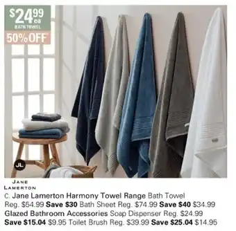 Harris Scarfe Jane Lamerton Harmony Towel Range Bath Towel offer