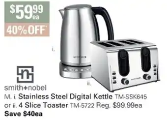 Harris Scarfe Smith+novel Atainless Steel Digital Kettle TM-SSK645 or ii. 4 Slice Toaster TM-5722 offer