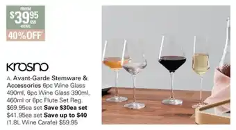 Harris Scarfe Krosno Avant-Garde Stemware & Accessories 6pc Wine Glass 490ml 490ml offer
