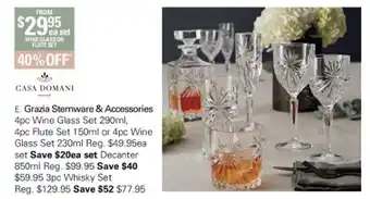 Harris Scarfe Casa Domani Grazia Stemware & Accessories Wine Glass or Flute Set offer