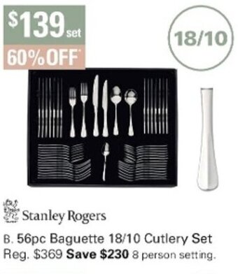 Harris Scarfe Stanley Rogers 56pc Baguette 18/10 Cutlery Set offer
