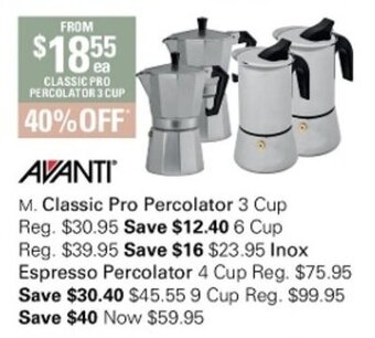 Harris Scarfe Avanti Classic Pro Percolator 3 Cup offer