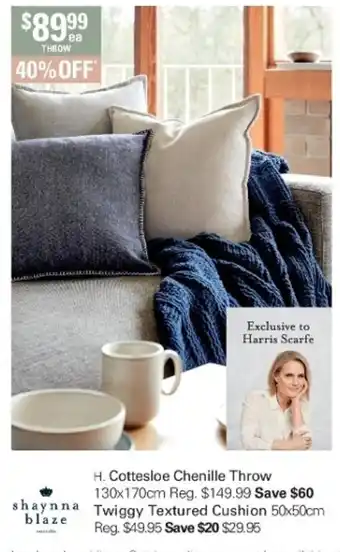 Shaynna Blaze Cottesloe Chenille Throw 130x170cm