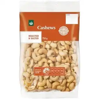 Woolworths Woolworths cashews roasted or roasted & salted 750g pack – imported product offer