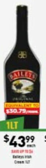 Liquor Legends Baileys Irish Cream 1LT offer