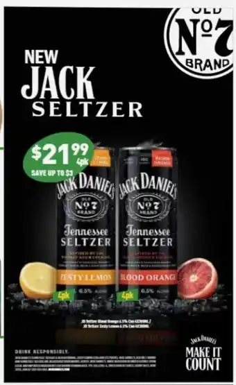 Liquor Legends Jack Daniel's Tennessee Seltzer Zesty Lemon or Blood Orange offer