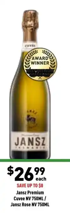 Liquor Legends Jansz Premium Cuvee NV 750ml/Jansz Rose NV 750ml offer