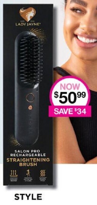 Priceline Lady Jayne SALON PRO RECHARGEABLE STRAIGHTENING BRUSH offer