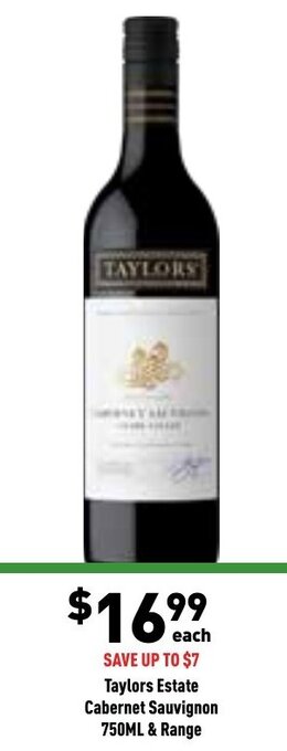 Liquor Legends Taylors Estate Cabernet Sauvignon 750ml & Range offer
