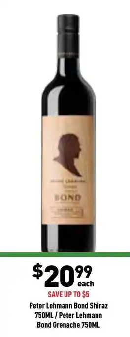 Liquor Legends Peter Lehmann Bond Shiraz 750ml/Peter Lehmann Bond Grenache 750ml offer