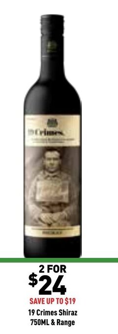 Liquor Legends 19 Crimes Shiraz 750ml & Range offer