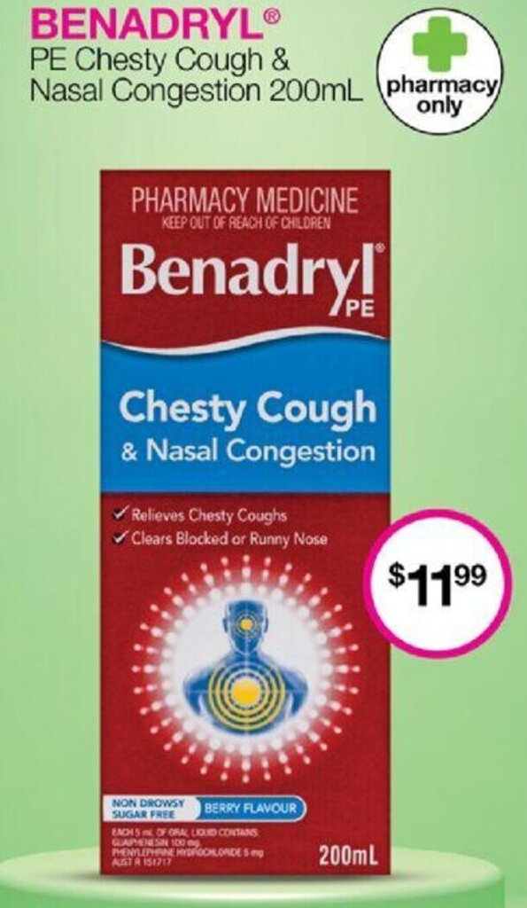 BENADRYL® PE Chesty Cough & Nasal Congestion 200mL offer at Priceline