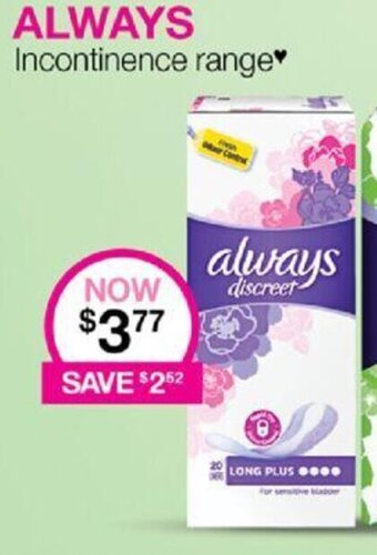 Priceline ALWAYS Incontinence range offer