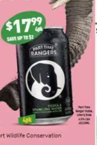 Liquor Legends Part Time Ranger Vodka Lime & Soda 4.3% Can offer