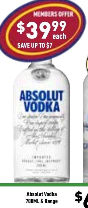 Liquor Legends Absolut Vodka 700ml & Range offer