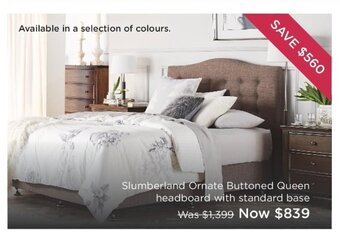 Snooze Slumberland Ornate Buttoned Queen Headboard with Standard Base offer