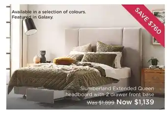 Snooze Slumberland Extended Queen Headboard with 2 Drawer Front Base offer