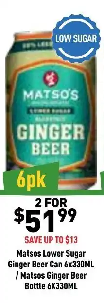 Matsos Lower Sugar Ginger Beer Can 6x330ml/Matsos Ginger Beer Bottle 6x330ml
