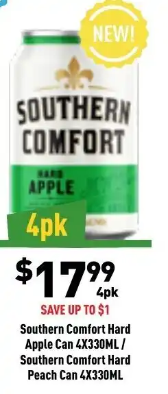 Liquor Legends Southern Comfort Hard Apple Can 4x330ml / Southern Comfort Hard Peach Can 4x330ml offer