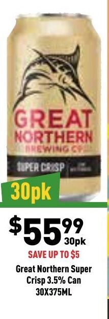 Liquor Legends Great Northern Super Crisp 3.5% Can 30x375ml offer