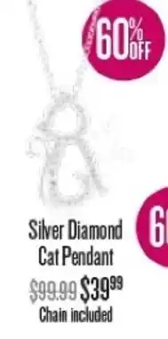 Shiels Silver Diamond Cat Pendant offer