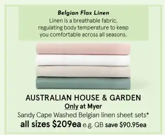 Myer Australian House & Garden Sandy Cape Washed Belgian Linen Sheet Sets all sizes offer
