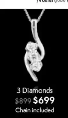 Shiels Flawless 3 Diamonds Pendant Chain Included offer
