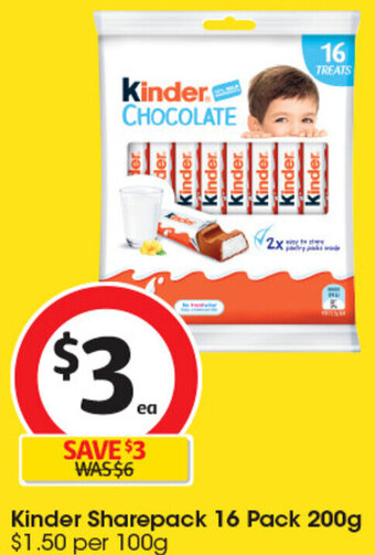 Coles Kinder Sharepack 16 Pack 200g $1.50 per 100g offer