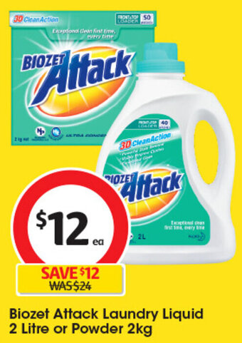 Coles Biozet Attack Laundry Liquid 2 Litre or Powder 2kg offer