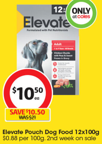 Elevate Pouch Dog Food 12x100g $0.88 per 100g. 2nd week on sale