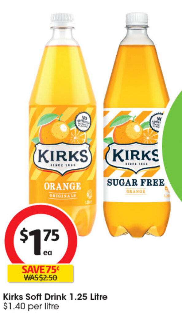 Kirks Soft Drink 1.25 Litre 1.40 per litre offer at Coles