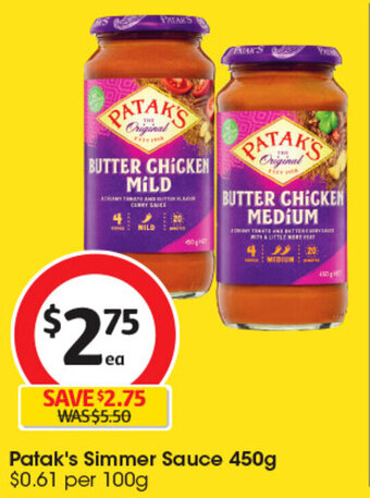 Coles Patak's Simmer Sauce 450g offer