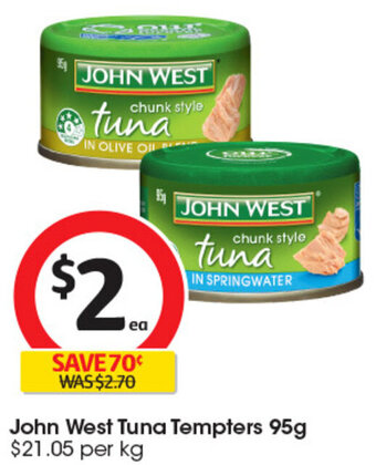 Coles John West Tuna Tempters 95g $21.05 per kg offer