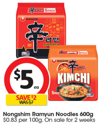 Coles Nongshim Ramyun Noodles 600g $0.83 per 100g. On sale for 2 weeks offer