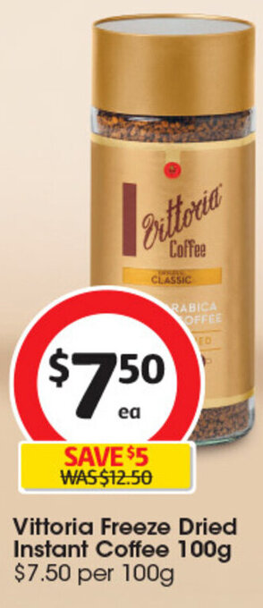 Coles Vittoria Freeze Dried Instant Coffee 100g $7.50 per 100g offer