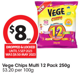 Coles Vege Chips Multi 12 Pack 250g $3.20 per 100g offer