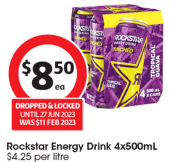 Coles Rockstar Energy Drink 4x500mL $4.25 per litre offer