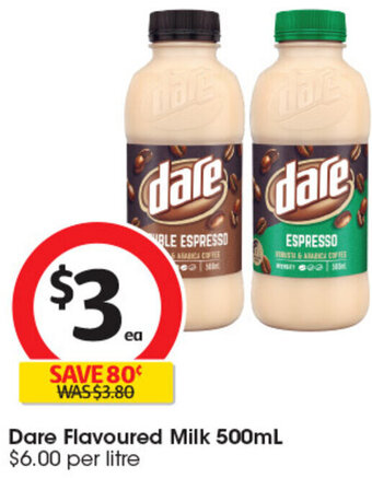 Coles Dare Flavoured Milk 500mL $6.00 per litre offer