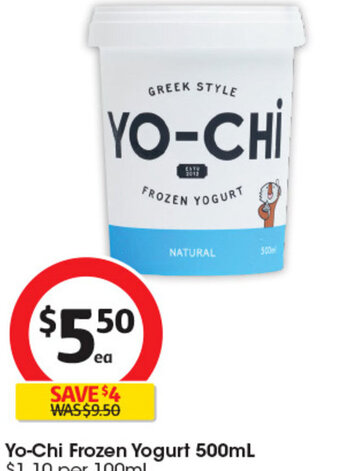 Coles Yo-Chi Frozen Yogurt 500mL $1.10 per 100mL offer